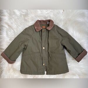 Zara Kids Olive Green Jacket with Brown Collar size 2T-3T